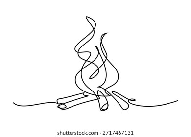 Hoguera en estilo de dibujo de línea continua. Diseño lineal negro de fogata aislado sobre fondo blanco. Ilustración vectorial
