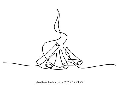 Hoguera en estilo de dibujo de línea continua. Diseño lineal negro de fogata aislado sobre fondo blanco. Ilustración vectorial