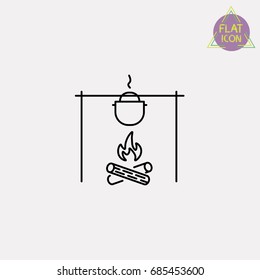 Bonfire Cooking Line Icon