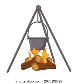 bonfire and cooking pot for camping