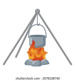 bonfire and cooking pot for camping