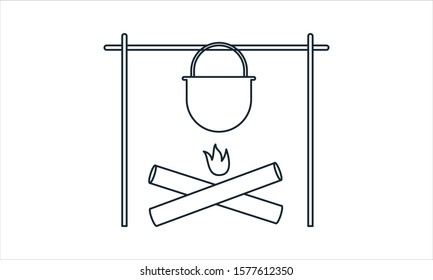 Bonfire cooking vector icon.Simple flat symbol. Perfect  pictogram illustration on white background.