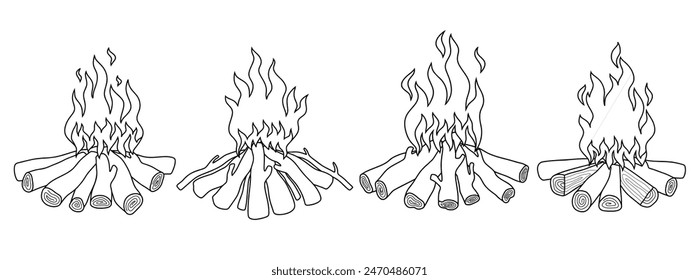 bonfire doodle icon hand drawing set vector illustration