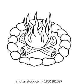 Bonfire in doodle style. Camp Fire icon Hand drawn vector illustration isolated on white background.