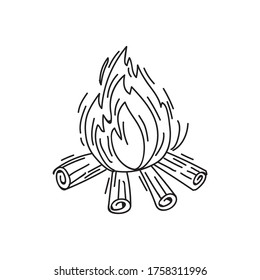 Bonfire drawn by the black line for the design of social networks, coloring books and web design. doodle style