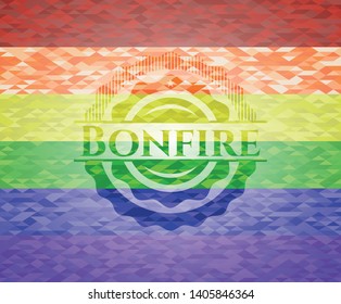 Bonfire emblem on mosaic background with the colors of the LGBT flag