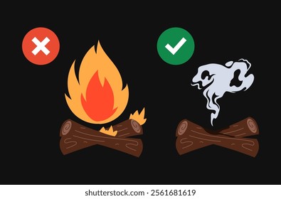 Bonfire extinct and fire isolated set concept. Vector design graphic illustration