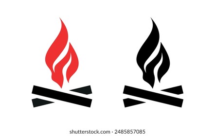 Bonfire or fire icon. Burning wood, a symbol of warmth and light. An attribute of a hike or overnight stay in the forest.