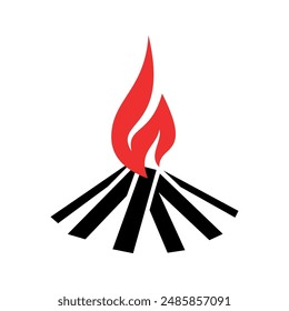 Bonfire or fire icon. Burning wood, a symbol of warmth and light. An attribute of a hike or overnight stay in the forest.