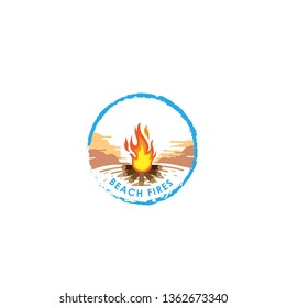 Bonfire. Fire. Fire logo. Vector cartoon style illustration of bonfire with logs. Fire flames icon for web. Isolated design on white background. - Vector