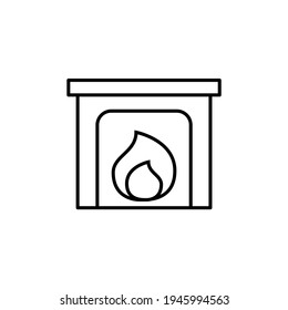Bonfire fireplace icon in flat black line style, isolated on white background 