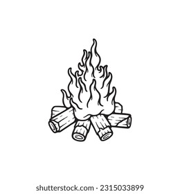 Bonfire and Firewood Hand Drawn Vector Illustration. Design element for shirt design, logo, sign, poster, banner, card