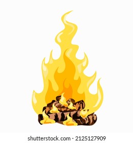 A bonfire of firewood and a high flame.