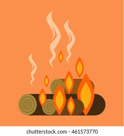 Bonfire with firewood. Vector flat cartoon illustration