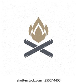 Bonfire flame Design Element in Vintage Style for Logotype, Label, Badge, T-shirts and other design. Campfire retro vector illustration.