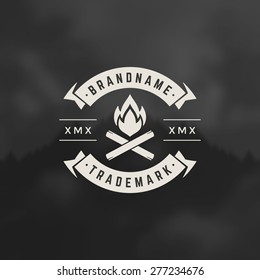 Bonfire Flame Design Element In Vintage Style For Logotype, Label, Badge, Shirts And Other Design. Campfire Retro Vector Illustration.