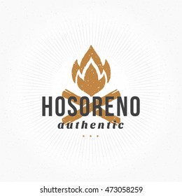 Bonfire flame Design Element in Vintage Style for Logotype, Label, Badge, shirts and other design. Campfire retro vector illustration.