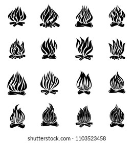 Bonfire flame fire icons set. Simple illustration of 16 bonfire flame fire vector icons for web