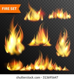 Bonfire flames in different sizes and shapes pictograms collection against black night background abstract isolated vector illustration