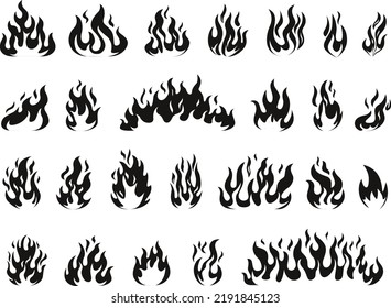 El fuego de la hoguera llama a los fibromas quemando la antorcha de la vela el fuego de la caricatura aislado Vector Silhouettes