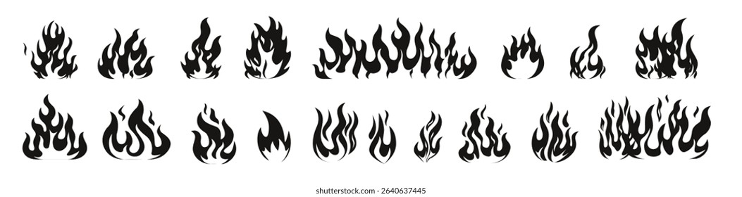 bonfire flames fireballs burning candle torch blazing fire cartoon set isolated vector silhouettes