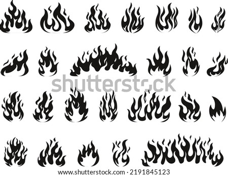 Bonfire flames fireballs burning candle torch blazing fire cartoon set isolated Vector Silhouettes
