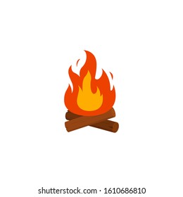 Bonfire. Flat icon. Fire flame. Wood campfire. Isolated.