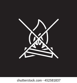 Bonfire Forbidden line icon, no fire outline vector logo, linear pictogram isolated on black, pixel perfect illustration