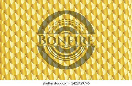 Bonfire golden emblem or badge. Scales pattern. Vector Illustration. Detailed.
