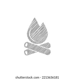Icono vectorial de boceto gris de hoguera. Silueta de llama de fuego