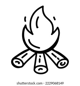 Bonfire hand drawn icon in editable style 