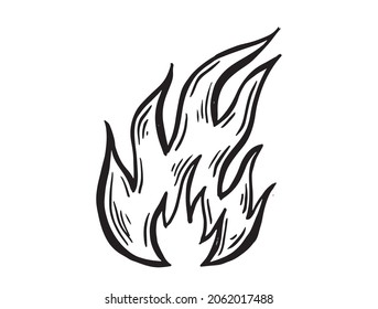 Fuego incendiado, ilustración dibujada a mano, llama, quema.	