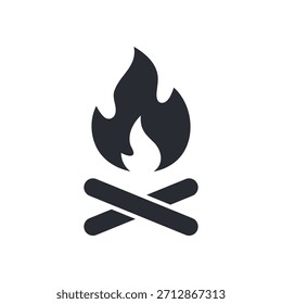 Bonfire-Ikone. Brennen. Brandgefahr. Gefahrenwarnsymbol. Gefahrenhinweis. Vektorsymbol. Flammenzeichen. Warnzeichen. Risikozeichen. Brandschutz. Brandgefährlich. Brandgefahr. Warmes Schild. Logo-Vorlage. Logo-Camp