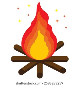 Bonfire icon. Campfire or fireplace burning woodpile isolated on white background.