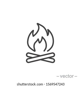 Bonfire icon, campfire, thin line symbol on white background - editable stroke vector illustration eps 10