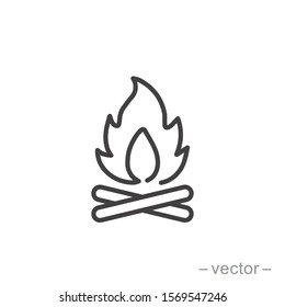 Bonfire icon, campfire, thin line symbol on white background - editable stroke vector illustration eps 10