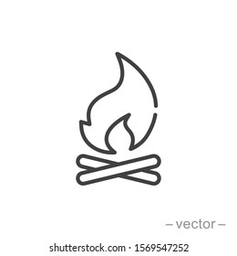 Bonfire icon, campfire, thin line symbol on white background - editable stroke vector illustration eps 10