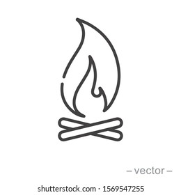 Bonfire icon, campfire, thin line symbol on white background - editable stroke vector illustration eps 10
