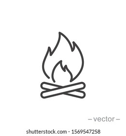 Bonfire icon, campfire, thin line symbol on white background - editable stroke vector illustration eps 10