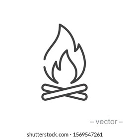 Bonfire icon, campfire, thin line symbol on white background - editable stroke vector illustration eps 10