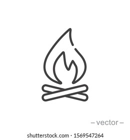 Bonfire icon, campfire, thin line symbol on white background - editable stroke vector illustration eps 10