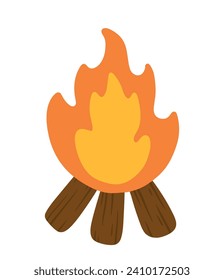 Bonfire-Symbol für Camping und Abenteuer auf einfachem Cute Doodle-Sticker-Vektorgrafik einzeln auf weißem Hintergrund