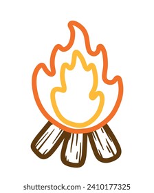 Bonfire Icon for Camping and Adventure in Simple Drawing Outline Cute Doodle Sticker Vector Illustration Isolated on White Background