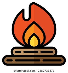 Bonfire icon in filled line style. Suitable for logo, web, graphic design, illustration, sticker, books, etc.
