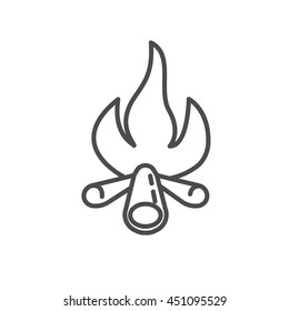 Bonfire icon. Fire with firewood. Thin line design.