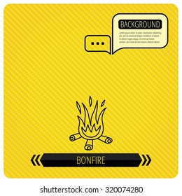 Bonfire icon. Fire sign. Chat speech bubbles. Orange line background. Vector