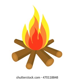 Bonfire  icon with  firewood and flame isolated on white background. Vector campfire illustration.