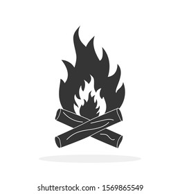 Bonfire icon in flat design. Symbol of fire or flame. Vector black icon isolated on white background.