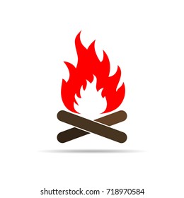 Bonfire icon in flat design. Vector illustration. Colored bonfire icon on white background.