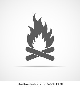 Bonfire icon in flat design. Vector illustration. Gray bonfire icon on light background.